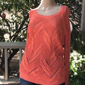 Olive & Oak Bright Orange Crochet Knit Sweater